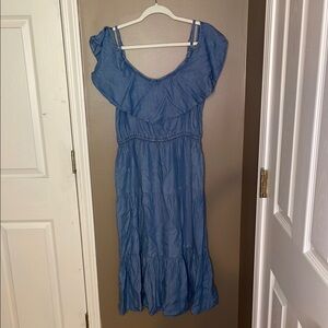 Blue Ruffled Chambray Women's Dress